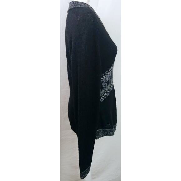 Manos de la Comunidad Peruvian SZ M 100% Baby Alpaca Sweater V Neck Black Gray - Picture 6 of 8